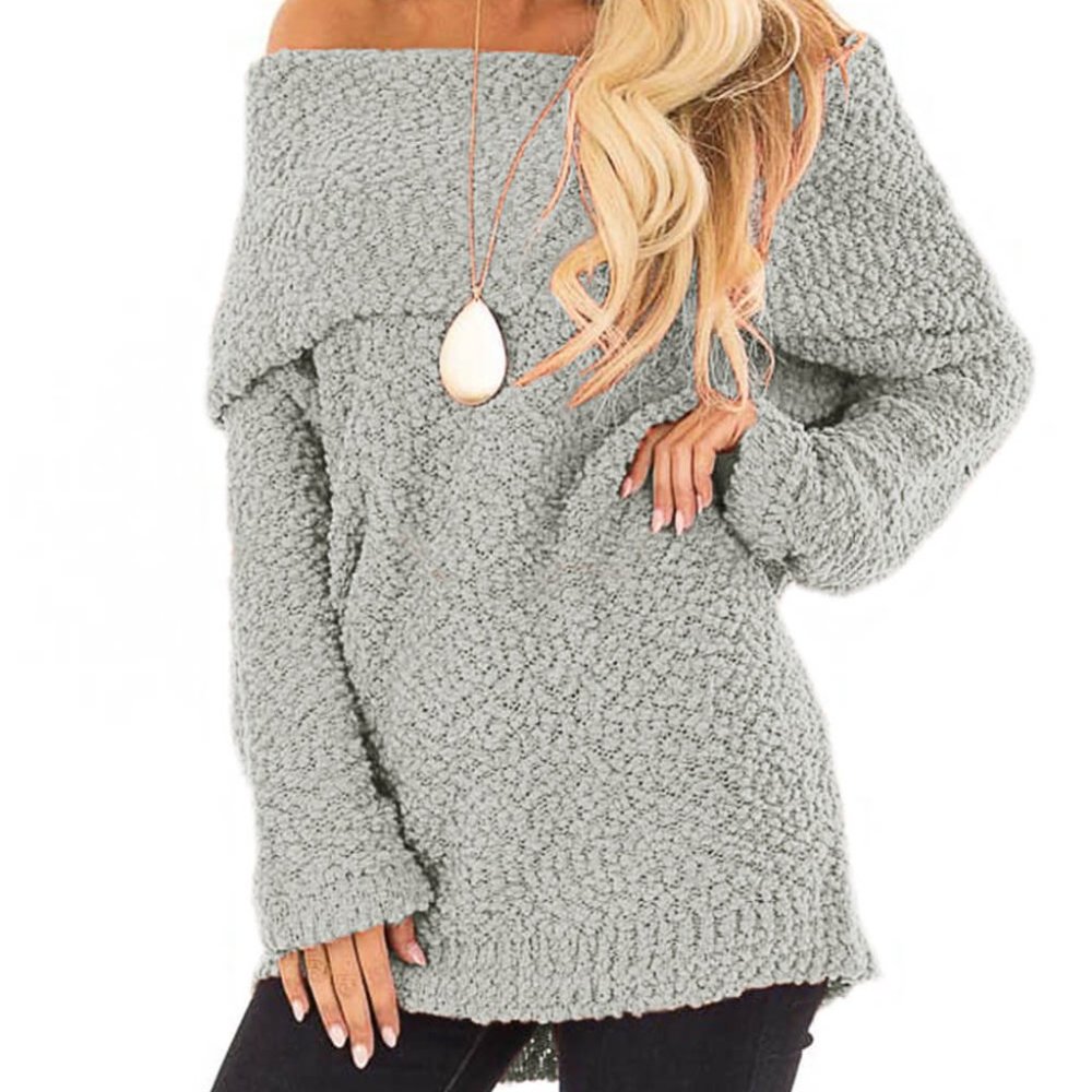 Gray Off The Shoulder Comfy Sweater - Picture 2 of 5